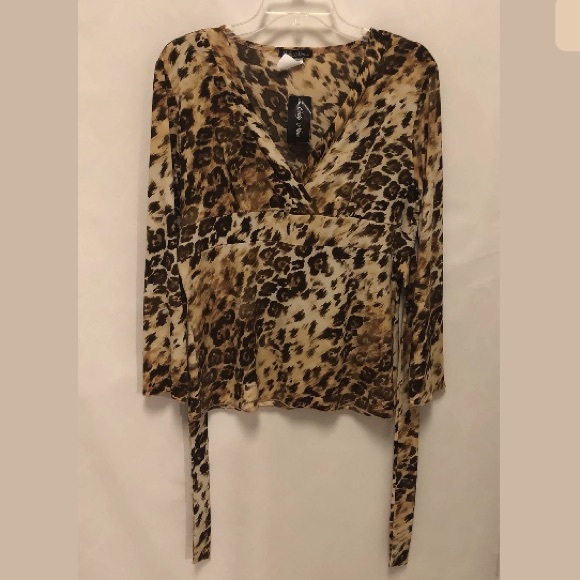 Only Nine Leopard Print Faux Wrap Top w/ Tie-Back - Picture 8 of 8